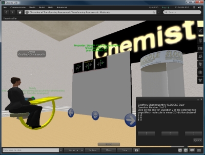 Chemistry Sloodle quiz chair example on the Transforming Assessment island in Second life